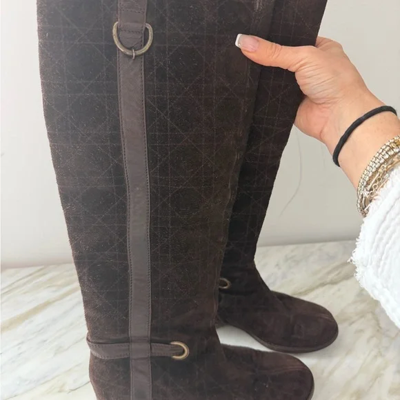 Christian Dior Brown Suede Knee-High Boots with Buckle Detail | Size 6 - Picture 6 of 7